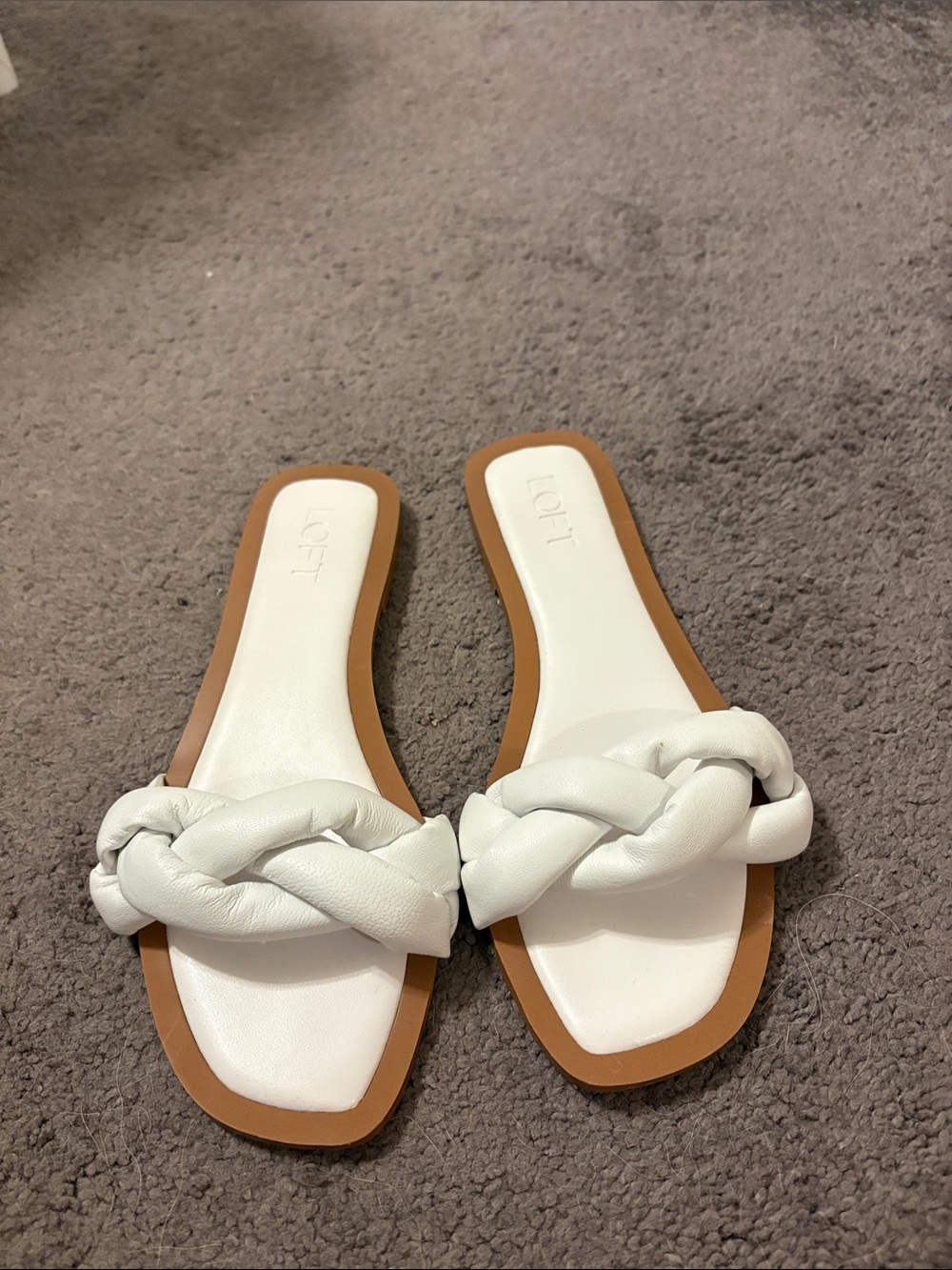 LOFT White Braided Leather Slide Sandals with Tan Sole